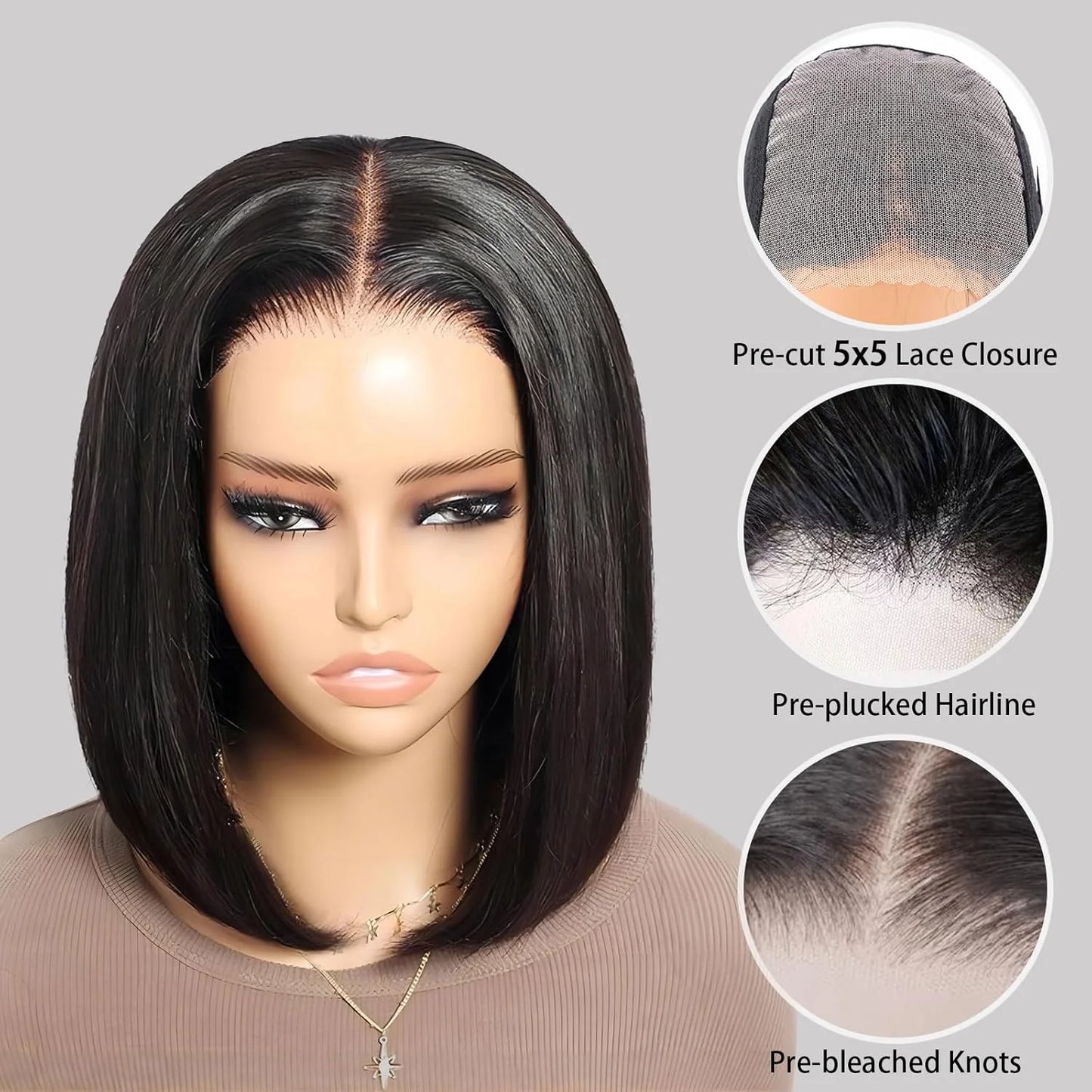 250% Density 7x5 Bone Straight Wear Go Bob Glueless Wigs Human Hair For Women Ready To Go Short Bob Wigs 4x4 Glueless Human Hair