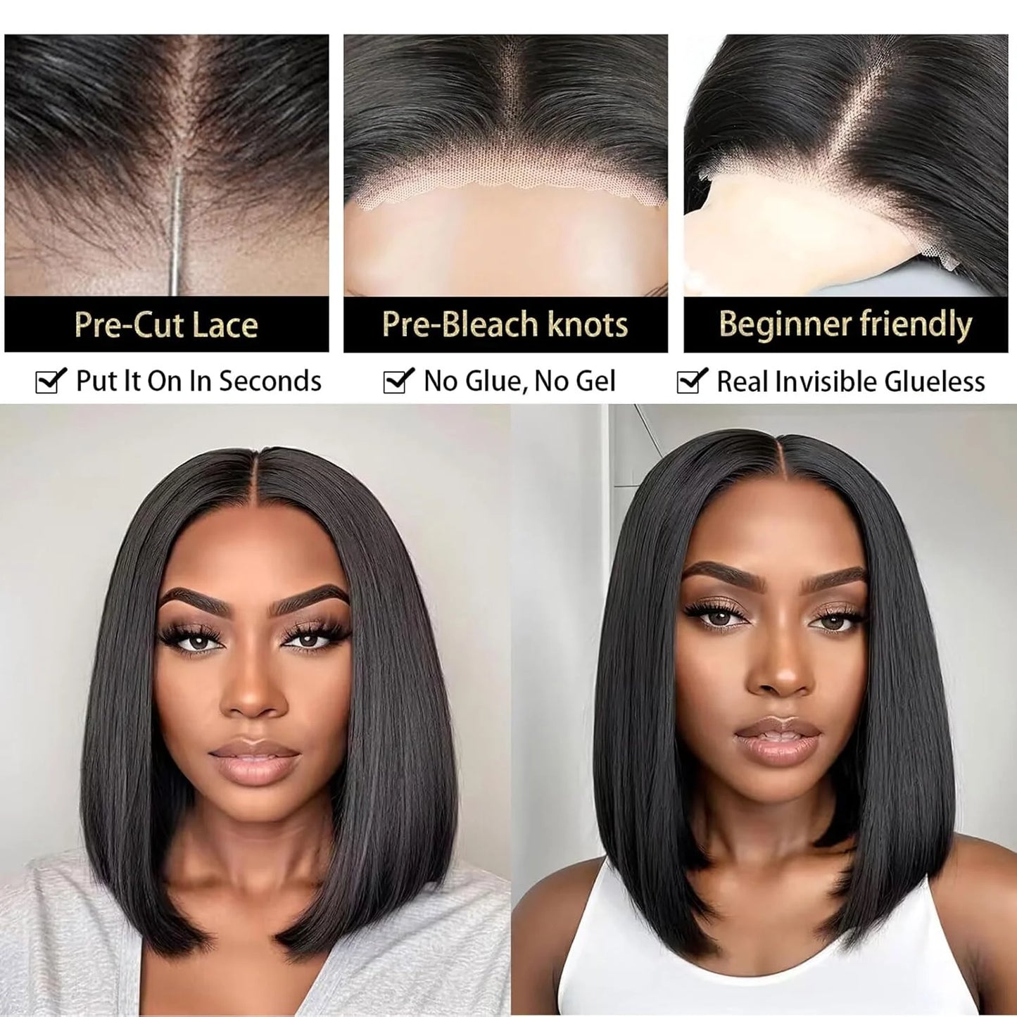 250% Density 7x5 Bone Straight Wear Go Bob Glueless Wigs Human Hair For Women Ready To Go Short Bob Wigs 4x4 Glueless Human Hair