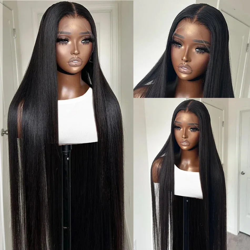 100% Human Hair Bone Straight 13x6 HD Lace Frontal Wigs 5x5 Glueless 30 40 Inch 13x4 Lace Front Wig Black Closure Brazilian Wear