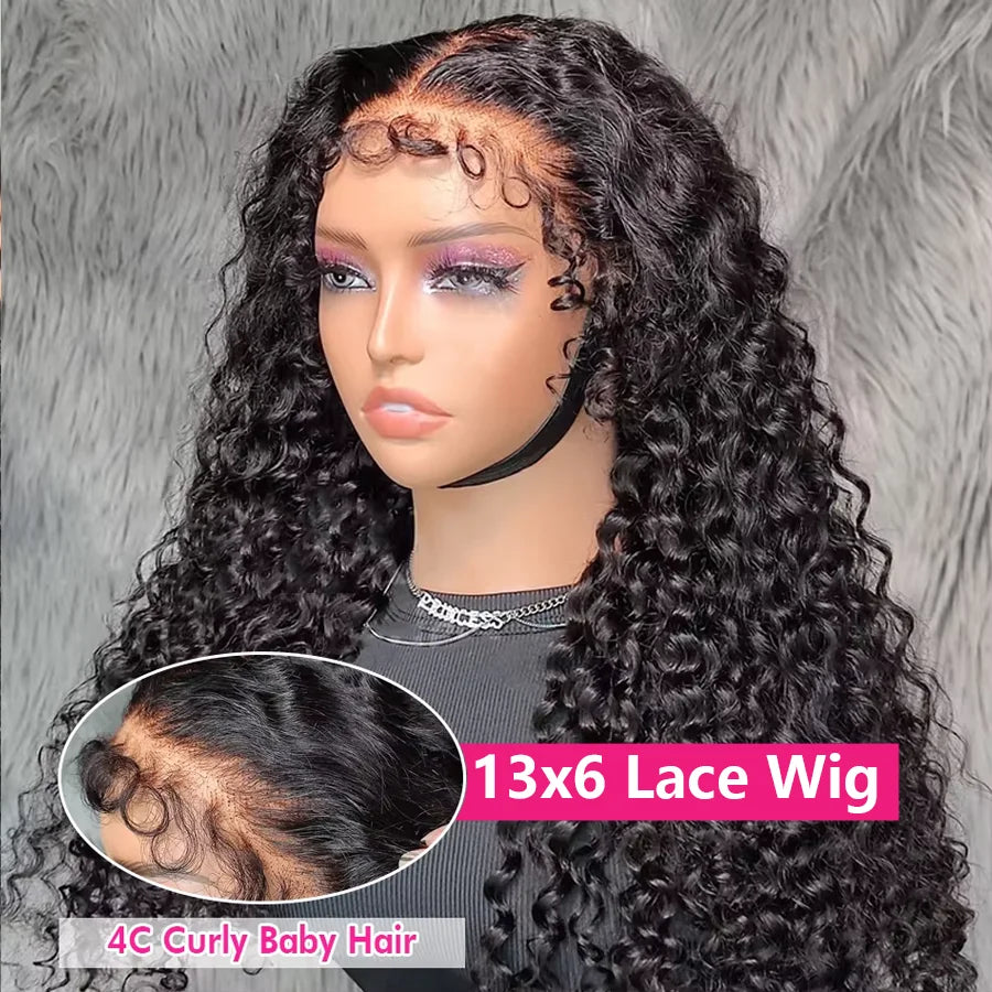 Pre Cut Kinky Curly Wigs Glueless Wig Human Hair 250% 4C Afro Curly Deep Wave 13x6 HD Lace Frontal Human Hair Wigs 200 Density