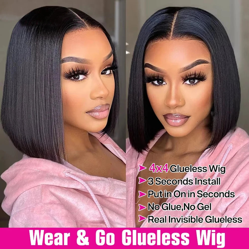 250% Density 7x5 Bone Straight Wear Go Bob Glueless Wigs Human Hair For Women Ready To Go Short Bob Wigs 4x4 Glueless Human Hair