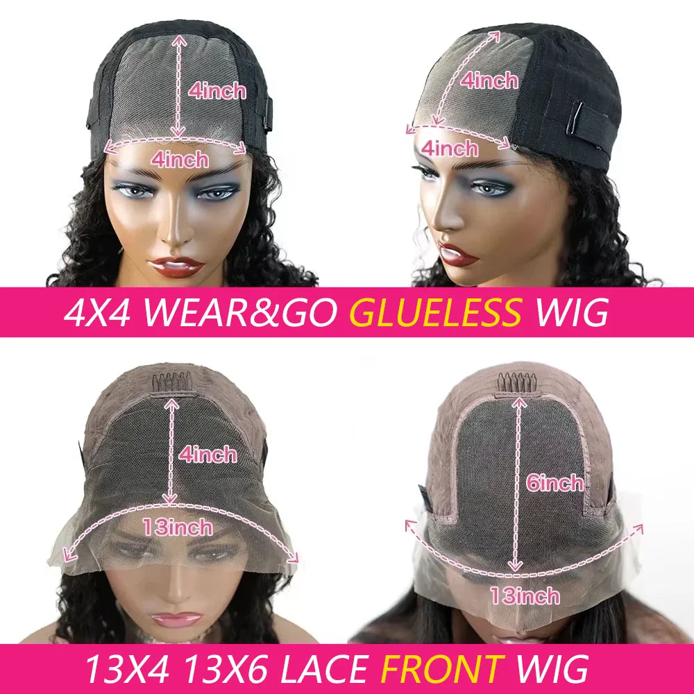 Pre Cut Kinky Curly Wigs Glueless Wig Human Hair 250% 4C Afro Curly Deep Wave 13x6 HD Lace Frontal Human Hair Wigs 200 Density