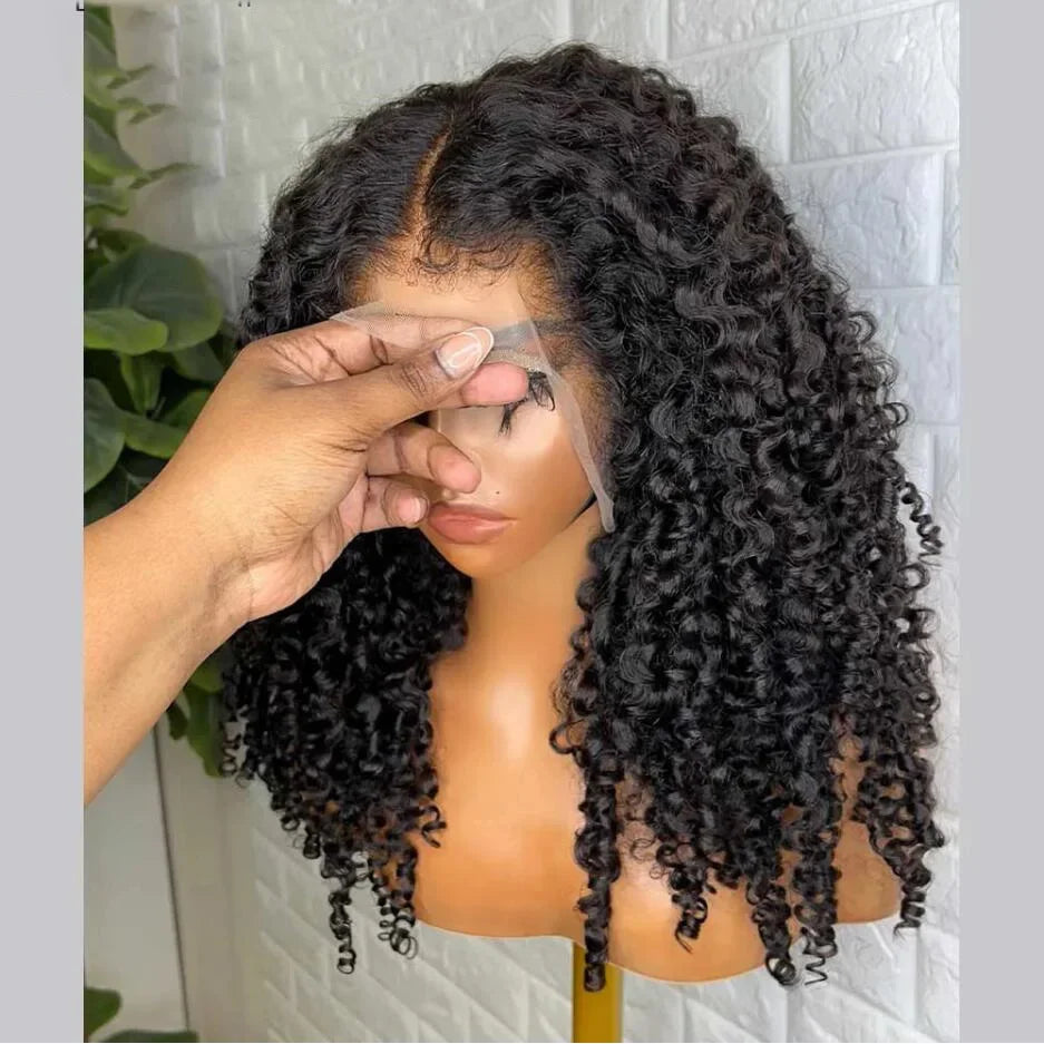 Pre Cut Kinky Curly Wigs Glueless Wig Human Hair 250% 4C Afro Curly Deep Wave 13x6 HD Lace Frontal Human Hair Wigs 200 Density