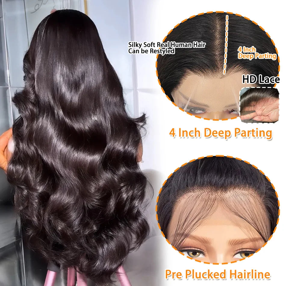 13x6 Body Wave Lace Frontal Human Hair Wigs 30 40 Inch 13x4 HD Lace Front Wig Brazilian Loose Water 5x5 Glueless Closure Wear Go
