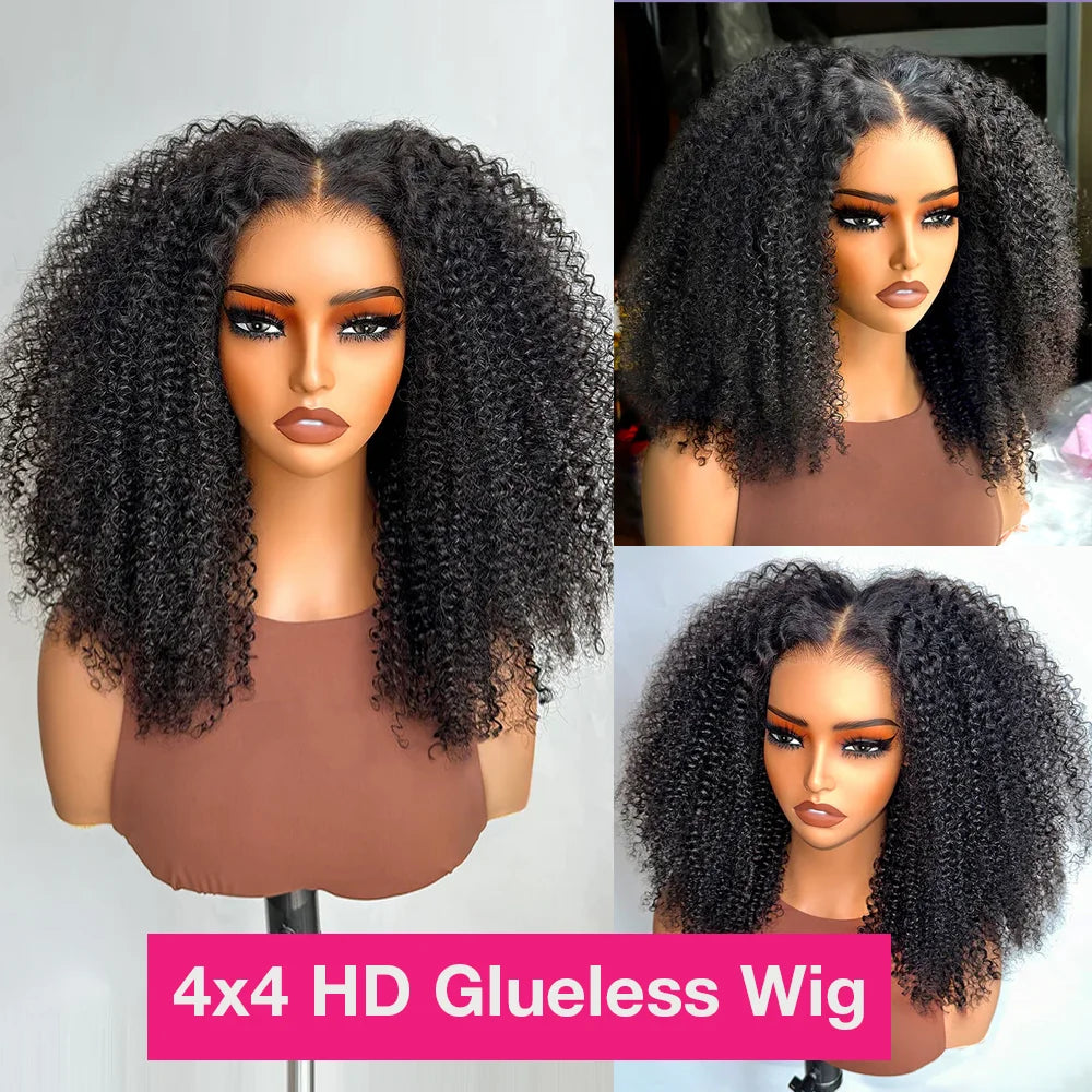 Pre Cut Kinky Curly Wigs Glueless Wig Human Hair 250% 4C Afro Curly Deep Wave 13x6 HD Lace Frontal Human Hair Wigs 200 Density
