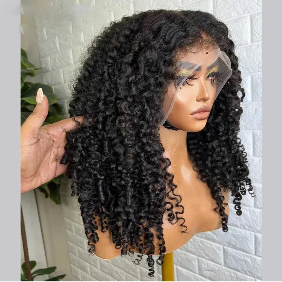 Pre Cut Kinky Curly Wigs Glueless Wig Human Hair 250% 4C Afro Curly Deep Wave 13x6 HD Lace Frontal Human Hair Wigs 200 Density