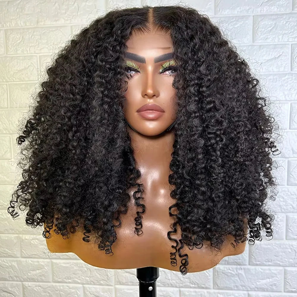 Pre Cut Kinky Curly Wigs Glueless Wig Human Hair 250% 4C Afro Curly Deep Wave 13x6 HD Lace Frontal Human Hair Wigs 200 Density