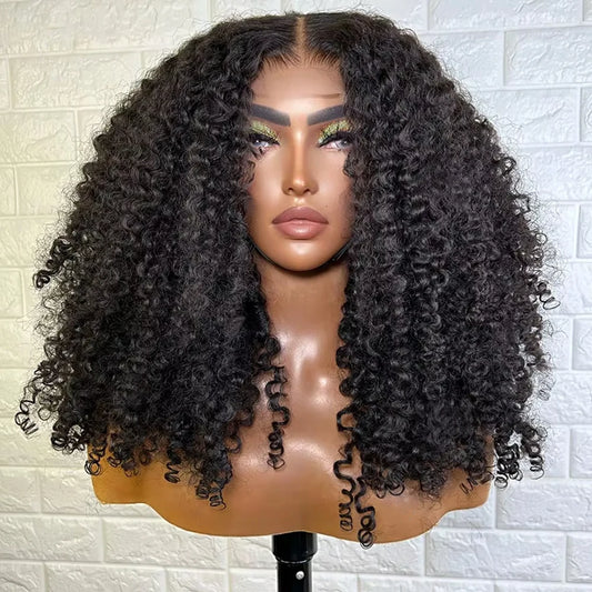 Pre Cut Kinky Curly Wigs Glueless Wig Human Hair 250% 4C Afro Curly Deep Wave 13x6 HD Lace Frontal Human Hair Wigs 200 Density